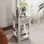 Table d'appoint moderne à miroir avec grand espace de rangement, finition diamants concassés et piètement en forme de H, idéale pour le salon, la chambre et le bureau, couleur argent.-786566897