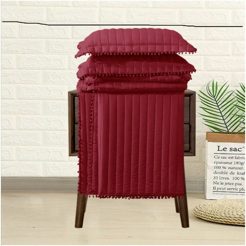 Microfiber Bedspread with Pillow Shams Included, Double Bedspread + 2 Standard Shams, Red