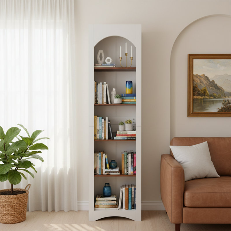 71.6" Tall Farmhouse Bookshelf, 5-Tier Narrow Bookcase, Compact Corner Bookcase With Adjustable Shelves For Living Room, Home Office, White
