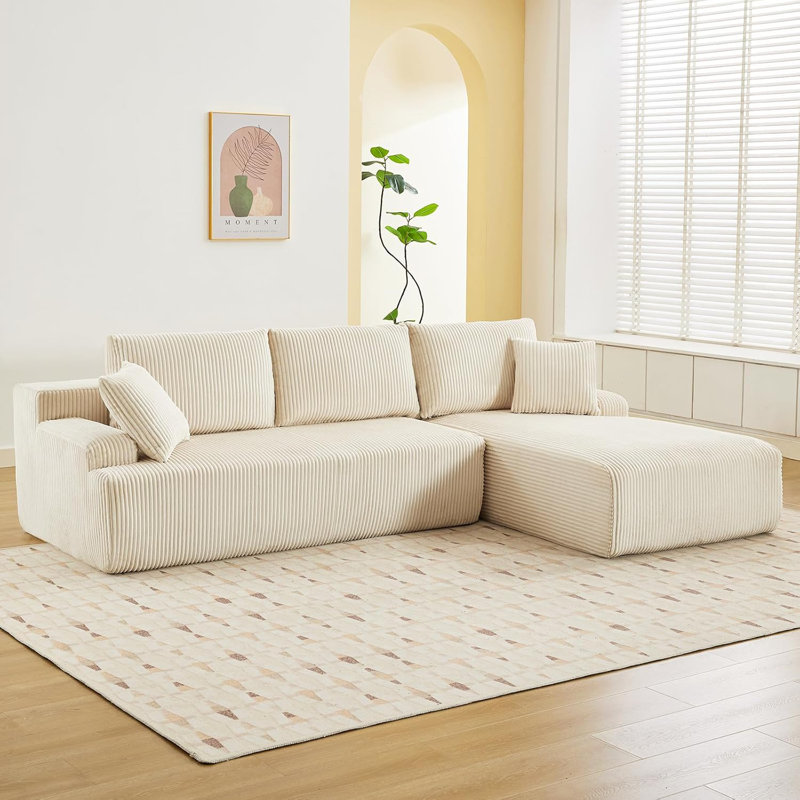 106"W Modern Sectional Sofa, L-Shaped Sofa With Chaise Lounge, Corduroy Fabric, Space-Saving, Convertible Compression Sleeper Sofa