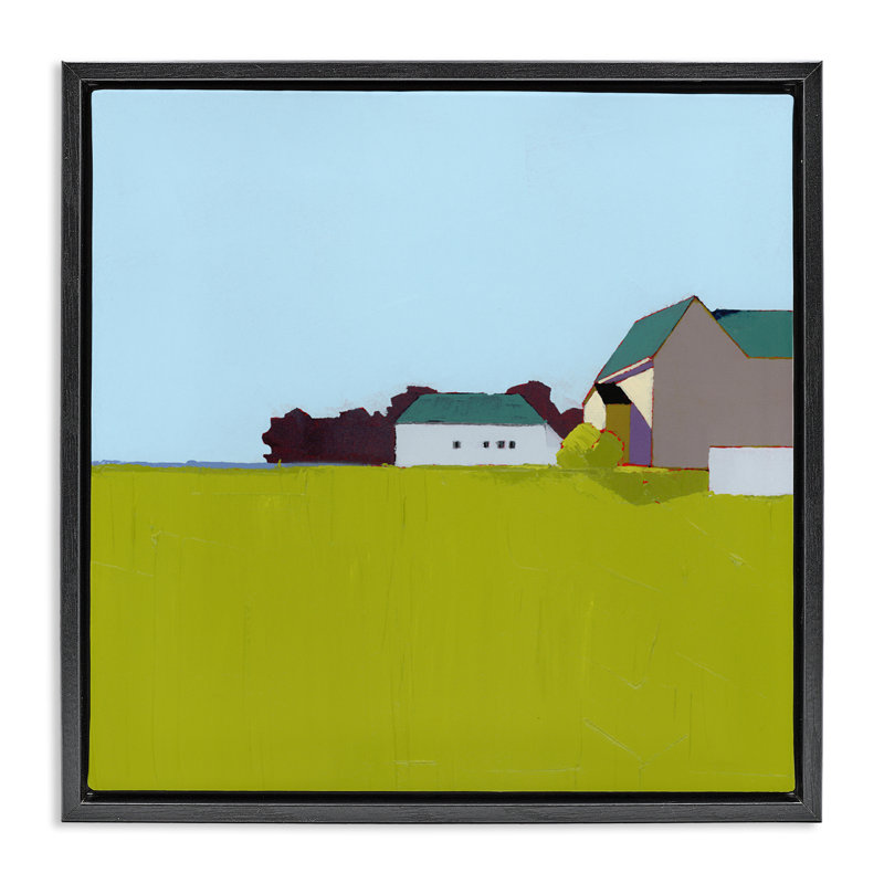 Cadre flottant Spring Morning Farm Land, design par Ruth LaGue, Cadre flottant noir de jais, H 18 po x l 18 po
