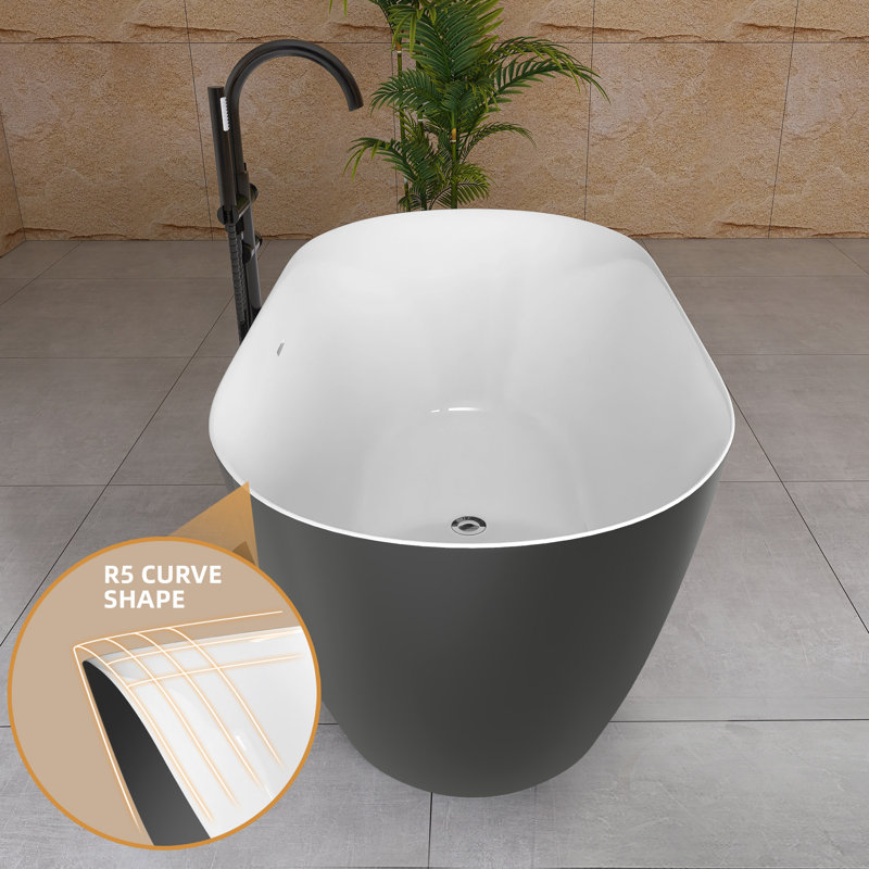 Baignoire de trempage autoportante 59 pouces en acrylique gris mat