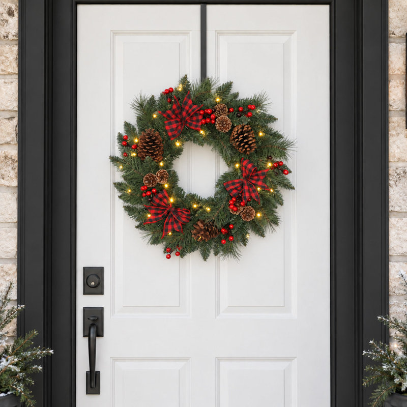 Couronne de Noël pré-illuminée Smoky Mountain Pine de 24 pouces