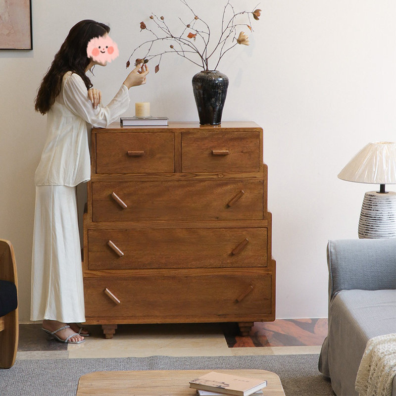 Commode à cinq tiroirs rétro et simple, Brun