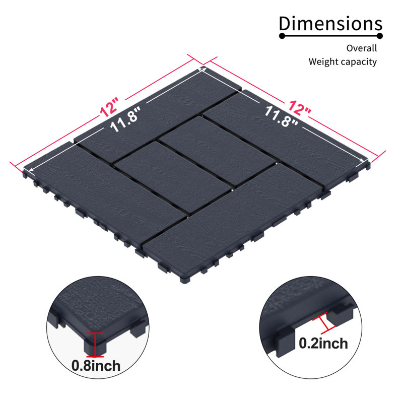 Carreau de terrasse emboîtable en plastique L 12 po x l 12 po, Gris