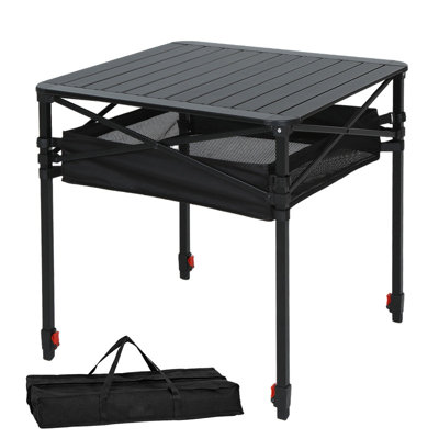 Table de camping portable à roulettes, conception pliable à hauteur réglable avec sac de transport pour l'extérieur et le patio (grand)