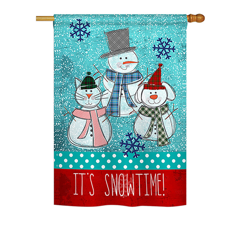 Drapeau maison en polyester à 2 côtés préinstallées snowtime, H 40 po x l 28 po