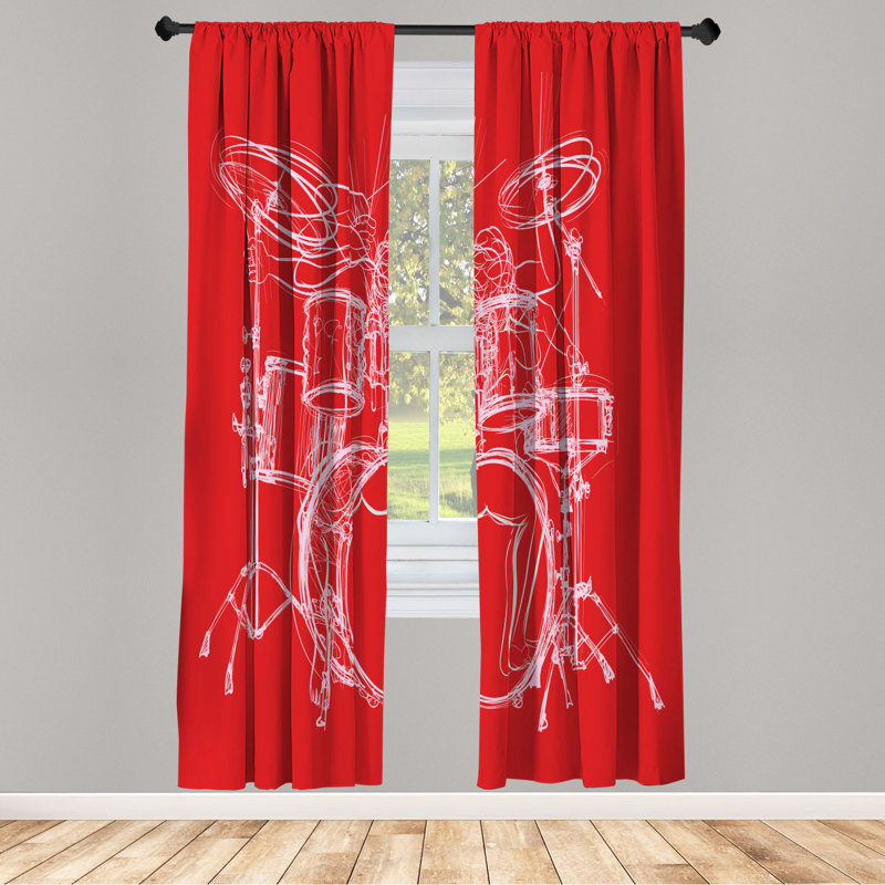 Microfiber Floral Semi-Sheer Rod Pocket Curtain Panels, 28" W x 84" L, Red/White