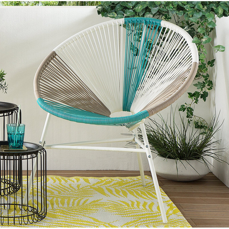 Broseley Wicker Outdoor Lounge Chair, White/Blue