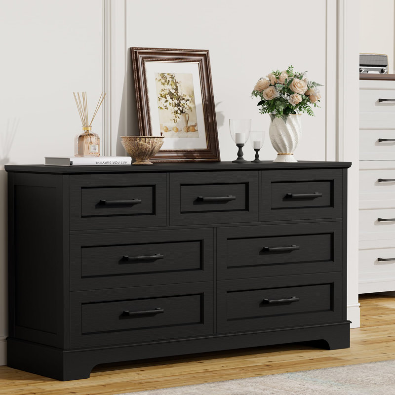 Commode 7 tiroirs, commode de ferme 54 po, Noir
