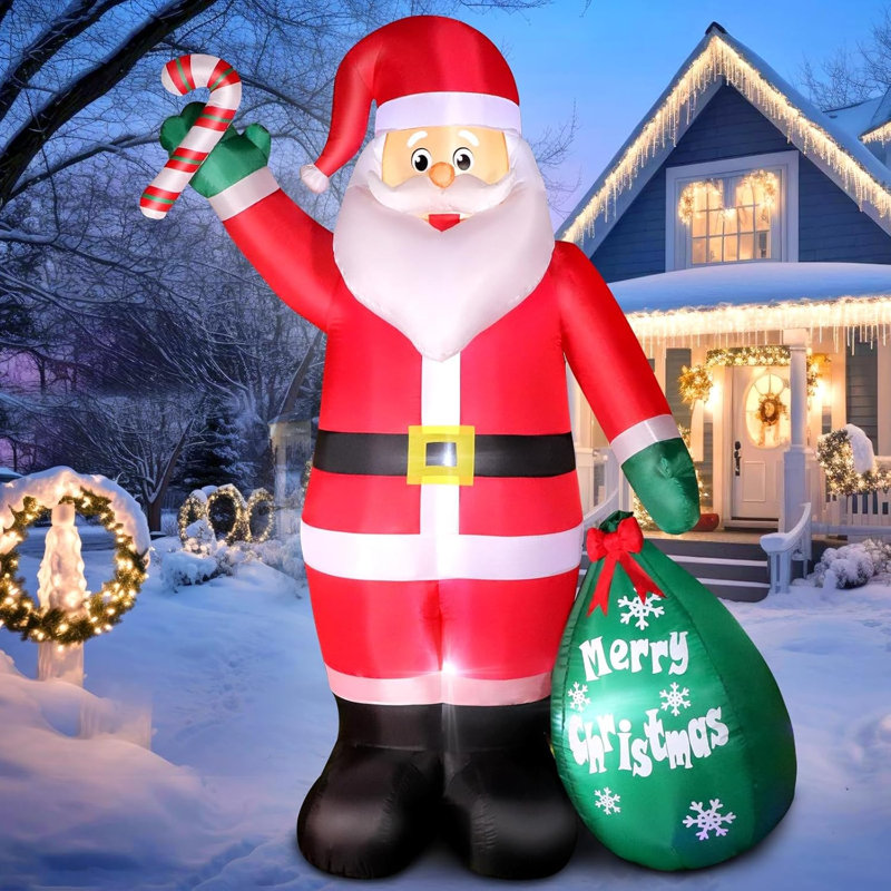 8FT Inflatable Santa Claus with Candy and Gift Bag, Christmas Blow Up Yard Decoration with Built-in LED Lights, Weatherproof Outdoor Xmas Decor