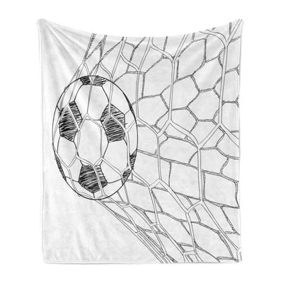 Ambesonne Black White Fleece Blanket Soccer Ball in Net Black White -  blan_17307_50x60