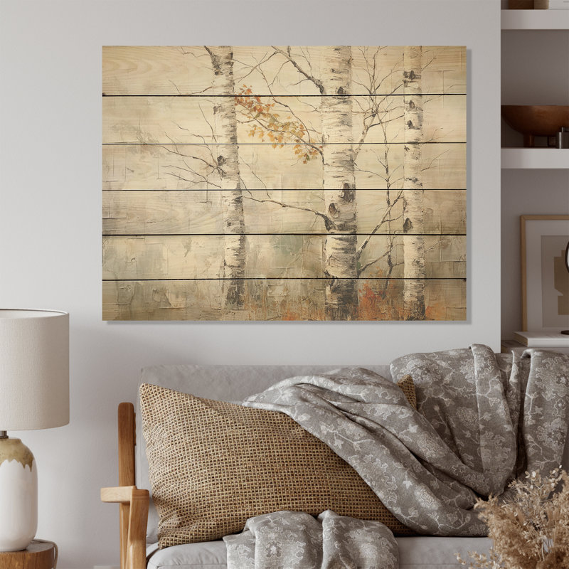Beauté du bois de bouleau argent et beige - Art du bois de bouleau sur bois de pin naturel, H 30 po x l 40 po
