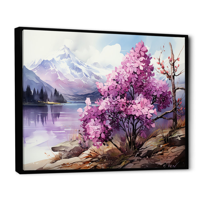Lilacs Charm Volanco Delight sur toile, Cadre flottant noir, H 24 po x l 32 po x P 1 po