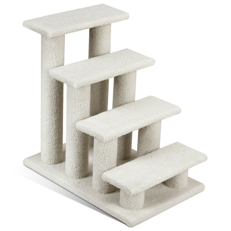 Tucker Murphy Pet™ 24'' 4-step Pet Stairs Carpeted Ladder Ramp 8 Scratching Post Cat Tree Climber, Beige