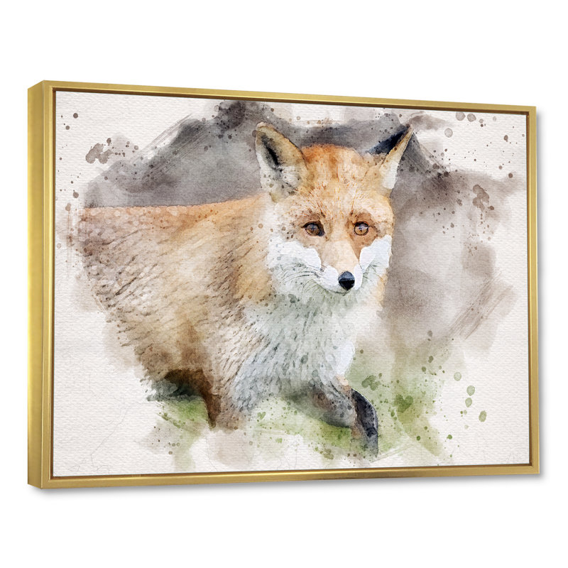 Abstrait renard roux - reproduction sur toile avec cadre flottant, H 8 po x l 12 po x P 1 po, Cadre flottant doré