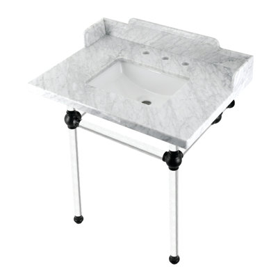 Kingston Brass Pemberton 30-Inch Carrara Marble Console Sink with Acrylic Legs (8-Inch, 3-Hole)