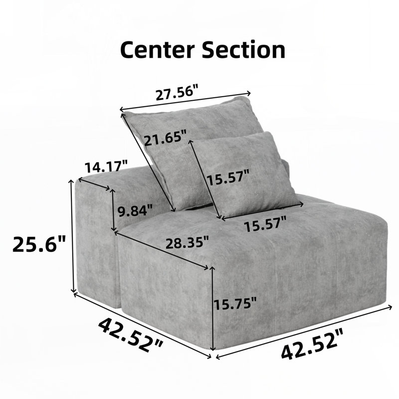 Modern Sectional Sofa, 4, Black Chenille