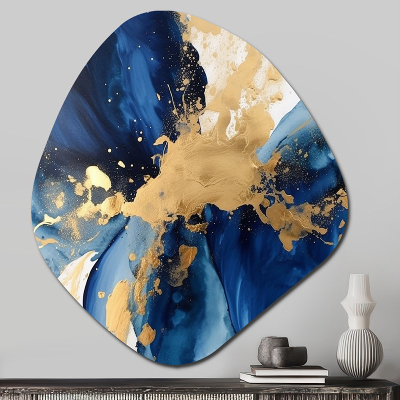 Lenard - Fractals, impression murale asymétrique, décoration murale en métal de forme unique bleue, H 28 po x l 25 po