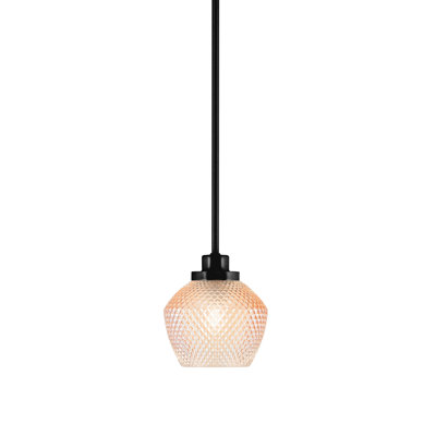 Remington Stem Hung Mini Pendant Shown In Matte Black Finish With 6" Amber Textured Glass