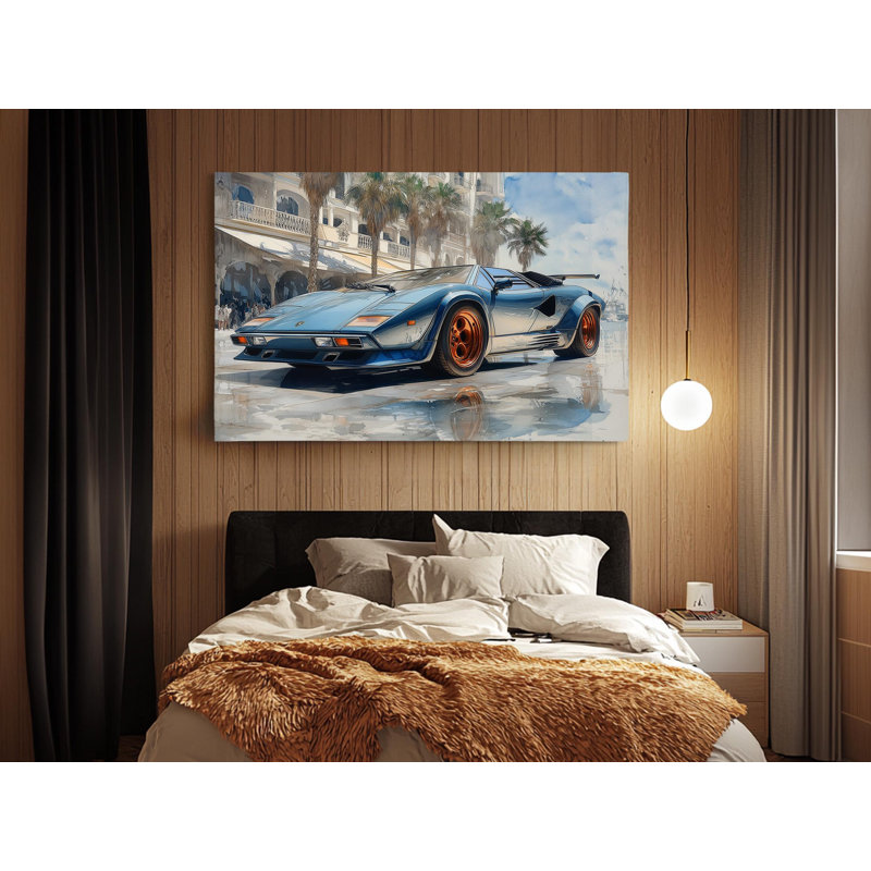 Stunning Blue Lamborghini Countach Canvas Print - Luxury Automotive Wall Art Decor for Car Enthusiasts, Painting Reproduction