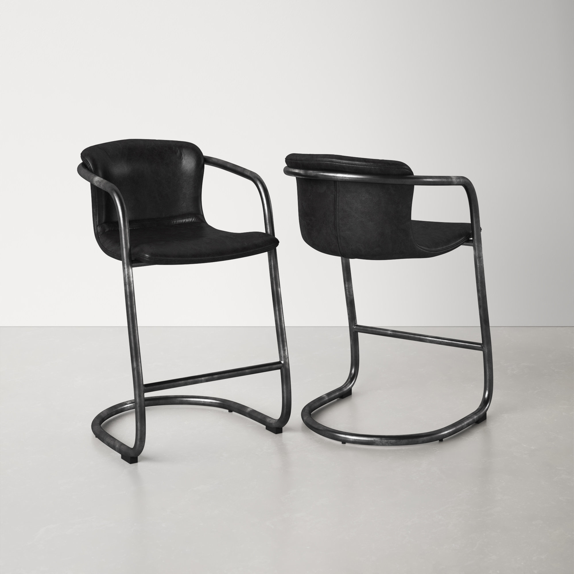 Higbee Genuine Leather Bar & Counter Stool, Black Genuine Leather, Counter Stool (25" Seat Height)