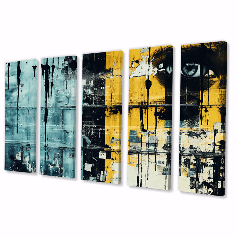 "Urban Odyssey Collages II - Abstract Collages", art mural 5 pièces, H 28 po x l 60 po