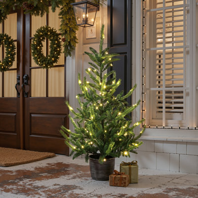 4.5 Ft Pre-Lit Realistic Potted Artificial Christmas Tree with 9 Lighting Functions