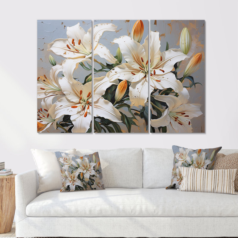«Beige Lilies Simple Tranquility - Lilies», ensemble de reproduction d'art mural, H 32 po x l 48 po x P 1 po