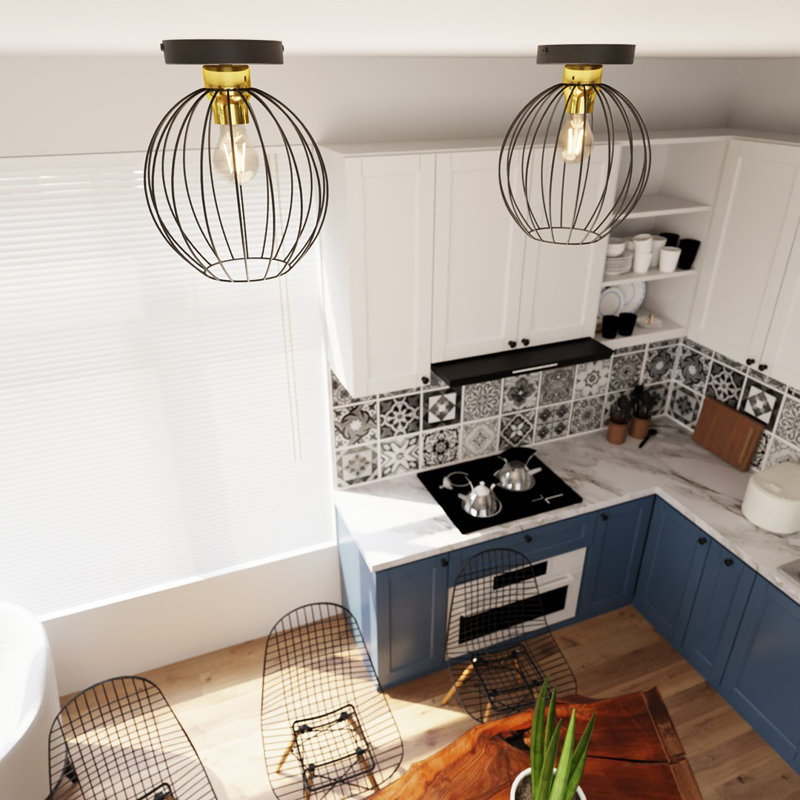 Alyessa Flush Mount, Matte Black/Gold
