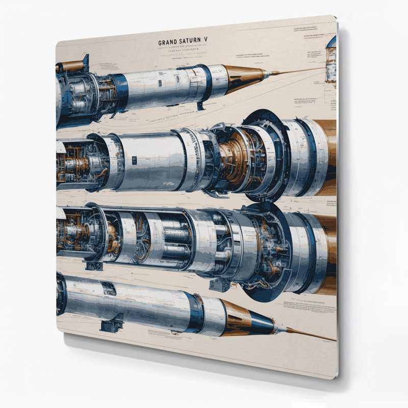 "Space Rocket", art mural en métal beige, H 12 po x l 12 po