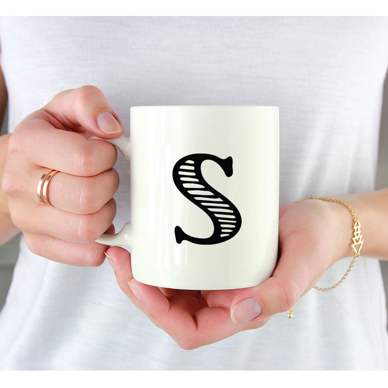 Tasse à café personnalisée avec monogramme personnalisé lettres A à Z, tasse à café en céramique à monogramme minimal de 11 oz, paquet de 1