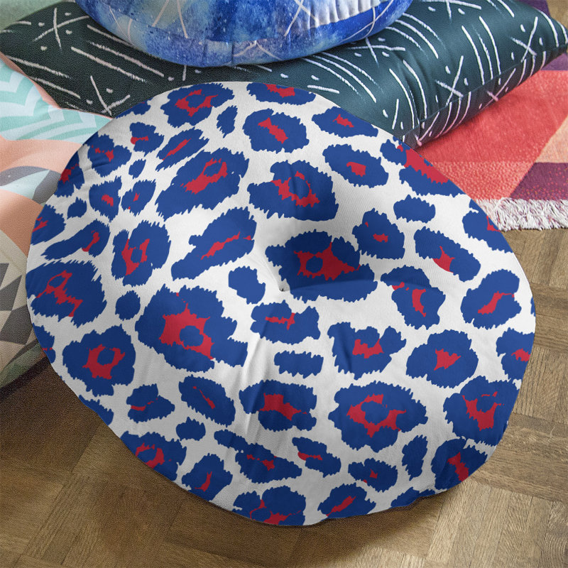 Housse et insert de coussin touffeté rond, Blanc / Bleu / Rouge, H 30 po x l 30 po x P 4 po