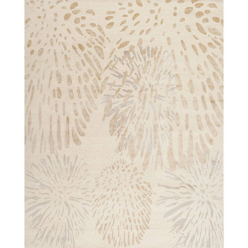 Modern Tibet III Hand Knotted Abstract Area Rug in Ivory, Rectangle 8' x 10'