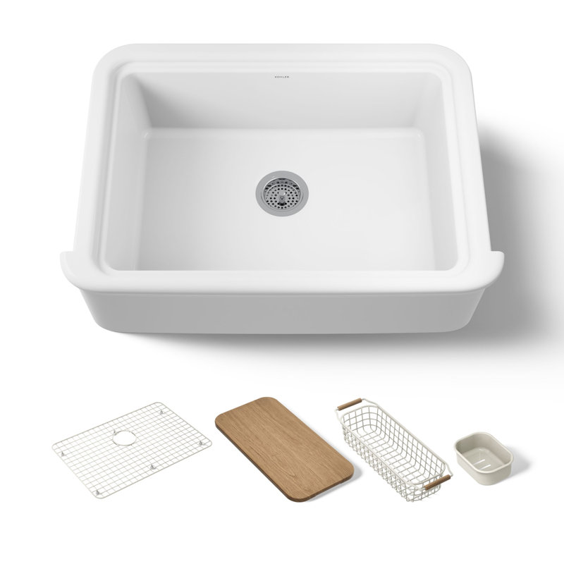 Audrine32-1/2" Undermount Single-Bowl Farmhouse Workstation Kitchen Sink, White, 33"
