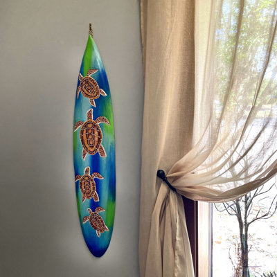 Suspension de planche de surf en bois de mer côtière avec art multicolore peint à la main, hauteur de 38,5 pouces
