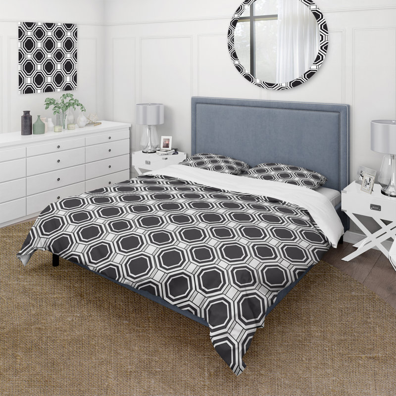 Ensemble de housse de couette noir et blanc Hexagon VII - Traditional, Housse de couette très grand et 2 très grandes t