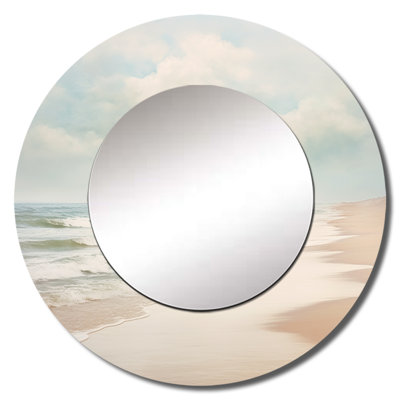Minimalisme plage paysage VI - miroir mural plage, miroir décoratif rond côtier, impression d'art en métal