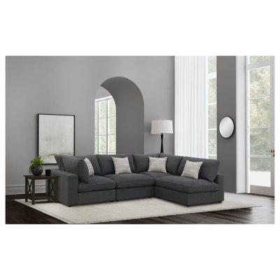 Canapé d'angle 4 pièces Rhette Charcoal avec coussins réversibles et design modulaire
