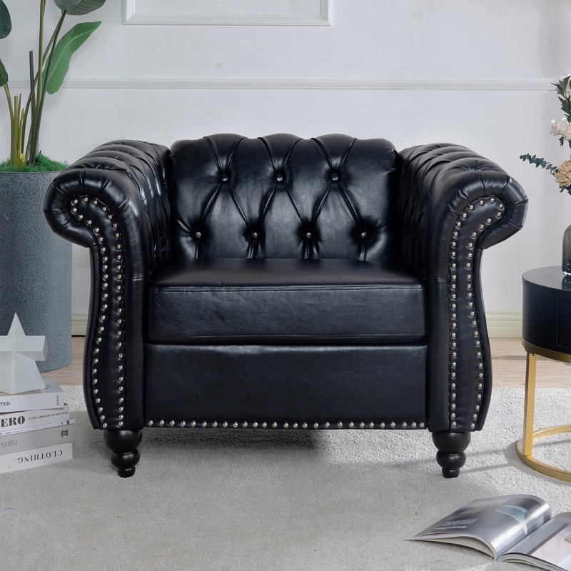 Fauteuil d'appoint pour salon, Similicuir noir, Noir