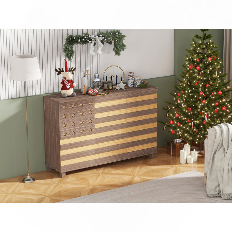 Sideboard 55" Buffet Cabinet Storage: Versatile Kitchen Storage Cabinet With Hand Carved Craftsmanship Featuring 2 Drawers And 3 Doors, This Piece Doubles As A Coffee Bar Console With Adjustable Shelves