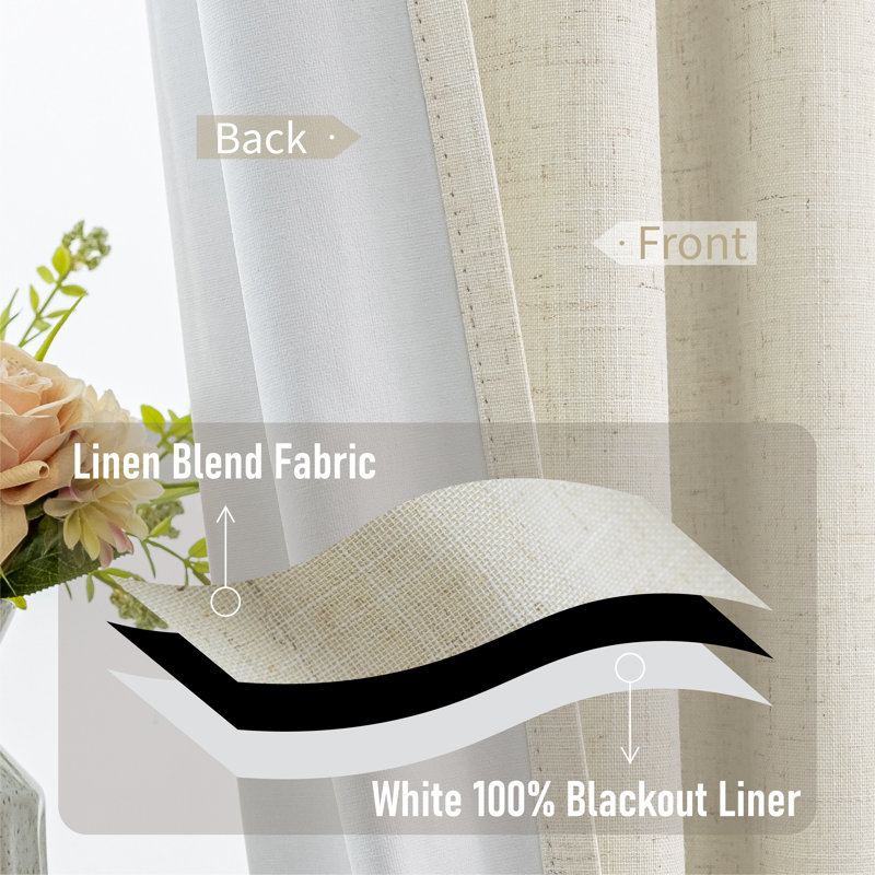 Leming 100% Waterproof and Blackout Solid Color Polyester Linen Textured Grommets Curtains Panel(Set of 2), Natural