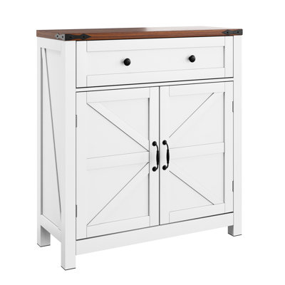 Armoire de rangement autoportante pour le salon - comptoir en noyer et 2 portes pour le décor Panneau de particules de cuisine moderne avec finition blanche et tablette réglable