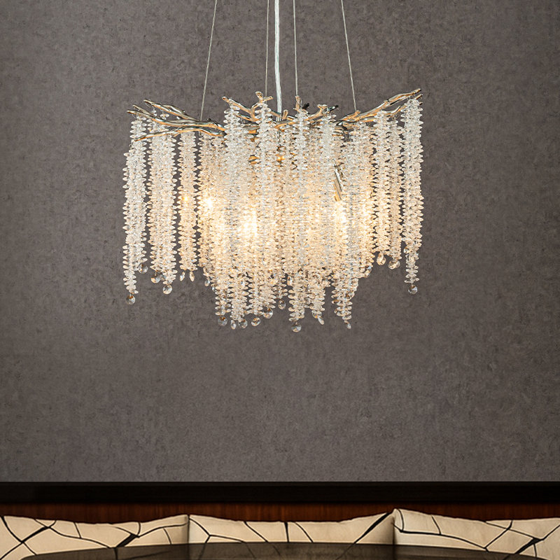 20'' Modern Glam Crystal Chandelier Branch Style 4-light Pendant Ceiling Light For Dining Room Bedroom Living Room Entryway