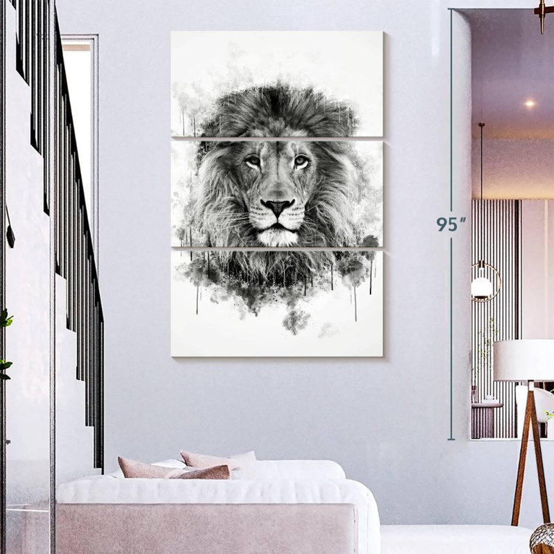 Tête de lion Brampt noir et blanc, H 32 po x l 20 po
