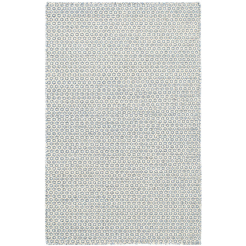 Honeycomb French Blue/Ivory Handwoven Wool Rug, Rectangle 7'6" x 9'6"