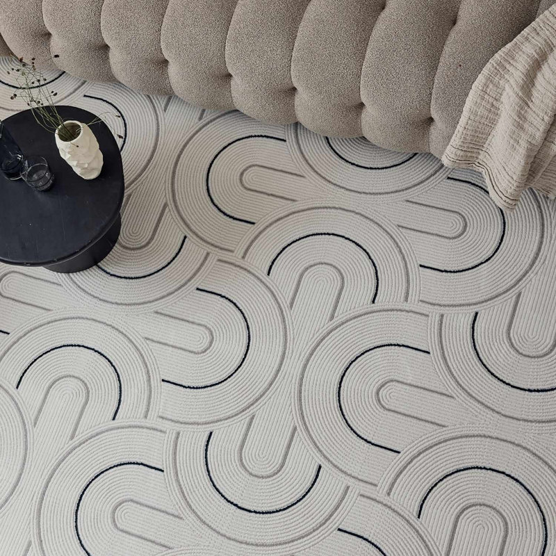 Carmel Modern Arc Cream/Navy Area Rug, Rectangle 120 x 170 cm