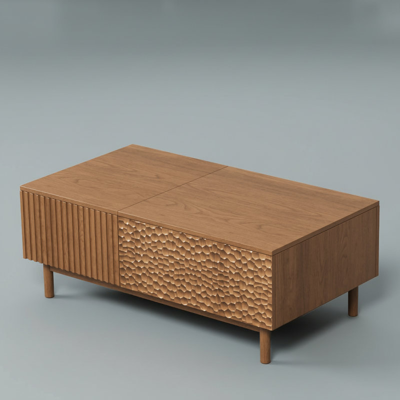 Table basse 51,1 po en noyer satiné avec tiroirs de rangement pour le salon et le bureau personnel