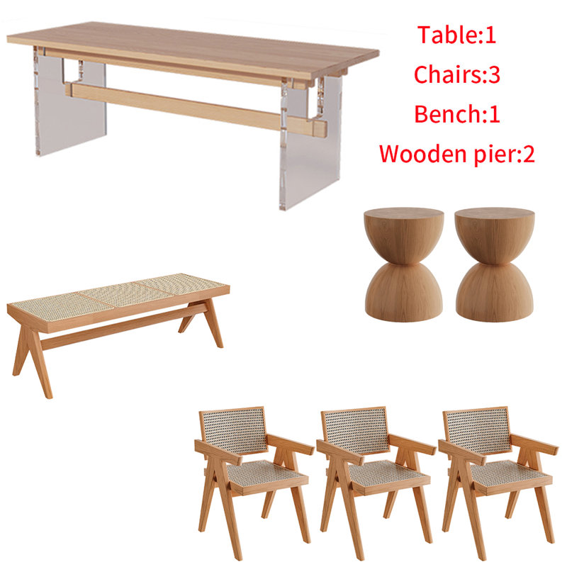 Rectangular suspended acrylic dining table set, 29.5"H x 94.4"L x 35.4"W