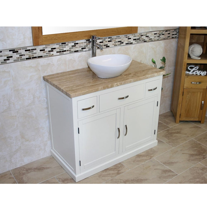 Robie 1000mm Single Bathroom Vanity with Vessel Ceramic Basin, Grey, Travertine